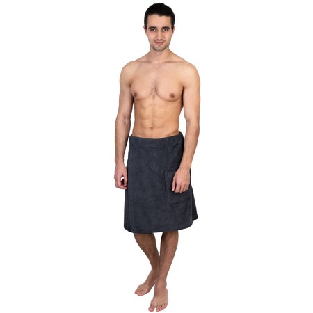TowelSelections Men's Wrap Adjustable Cotton Terry Spa Shower Bath Gym Cover Up Small/Medium Charcoal