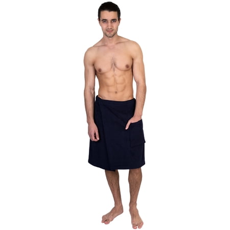 TowelSelections Men's Wrap Adjustable Cotton Terry Spa Shower Bath Gym Cover Up Small/Medium Navy
