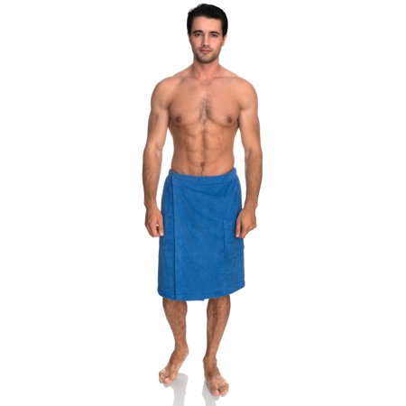 TowelSelections Men's Wrap Adjustable Cotton Terry Spa Shower Bath Gym Cover Up Small/Medium Strong Blue