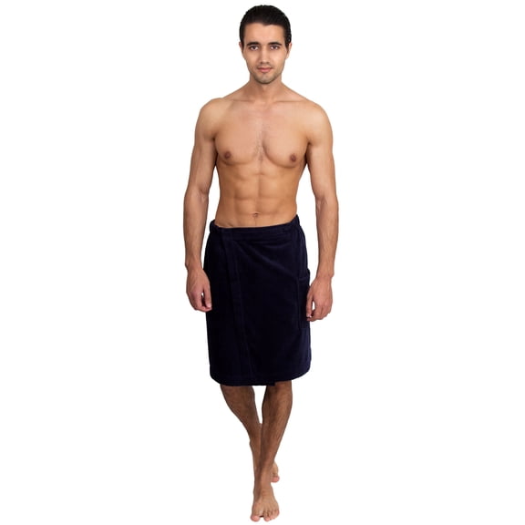 TowelSelections Men's Wrap Adjustable Cotton Velour Shower Bath Gym Body Cover Up Large/X-Large Navy