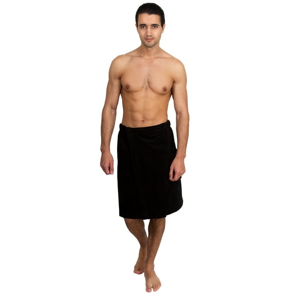 TowelSelections Men's Wrap Adjustable Cotton Velour Shower Bath Gym Body Cover Up Medium/Large Black