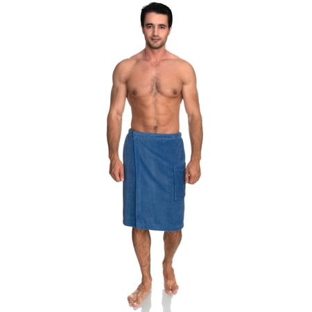 TowelSelections Men's Wrap Adjustable Cotton Velour Shower Bath Gym Body Cover Up Medium/Large Dutch Blue