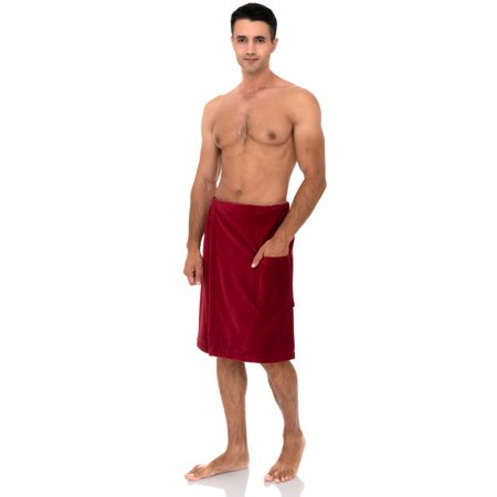 TowelSelections Men's Wrap Adjustable Cotton Velour Shower Bath Gym Body Cover Up Small/Medium Deep Claret