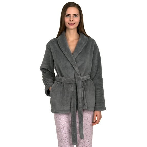 TowelSelections Women's Bed Jacket Fleece Cardigan Cuddly Robe Large/X-Large Frost Gray