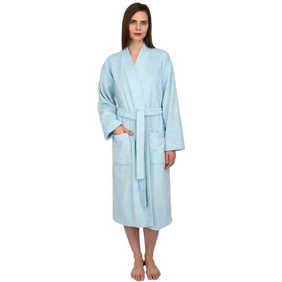 TowelSelections Women's Robe, Low Twist Cotton Terry Bathrobe X-Small/Small Aquamarine