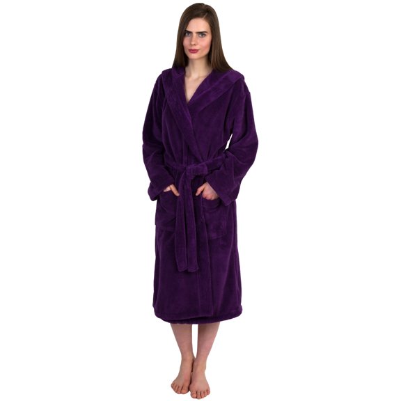 TowelSelections Women's Robe Soft Plush Fleece Hooded Spa Bathrobe Small/Medium Purple