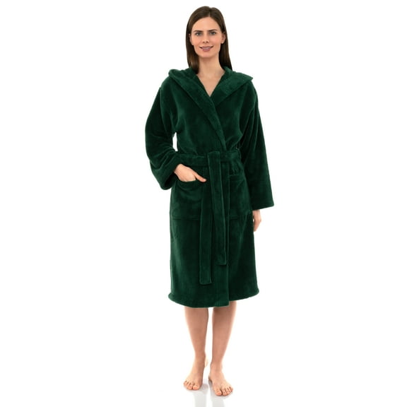 TowelSelections Women's Robe Soft Plush Fleece Hooded Spa Bathrobe X-Large/XX-Large Foliage Green