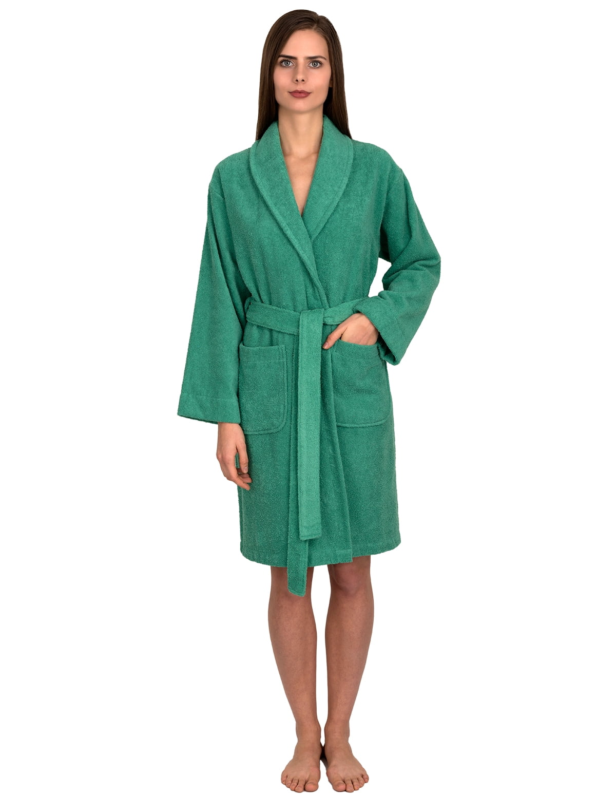 TowelSelections Women's Robe, Turkish Cotton Short Terry Bathrobe Medium Deep Mint