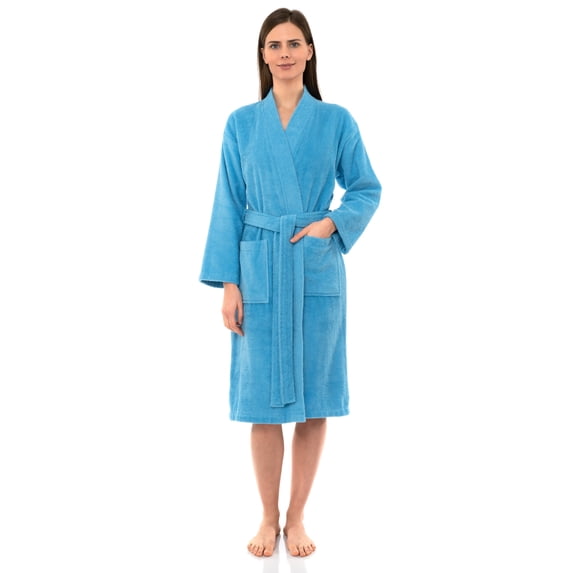 TowelSelections Women's Robe Turkish Cotton Soft Terry Kimono Bathrobe Small/Medium Alaskan Blue