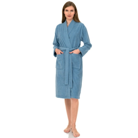 TowelSelections Women's Robe Turkish Cotton Soft Terry Kimono Bathrobe Small/Medium Blue