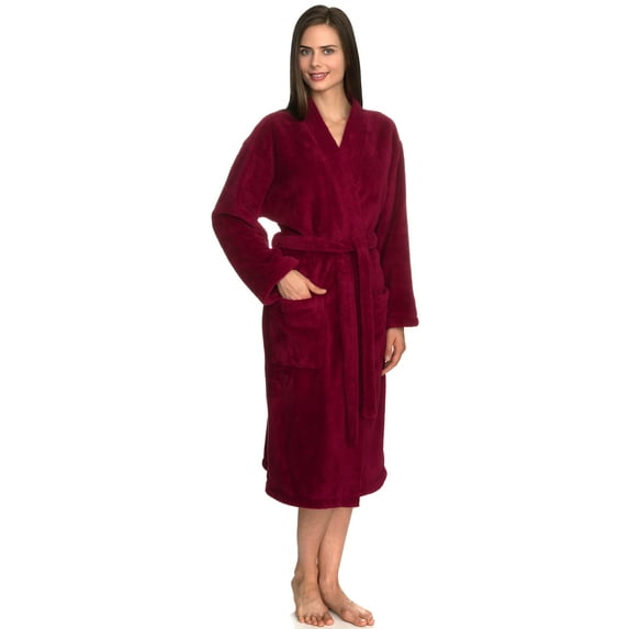 TowelSelections Women's Soft Plush Robe Fleece Kimono Spa Bathrobe Medium/Large Beaujolais