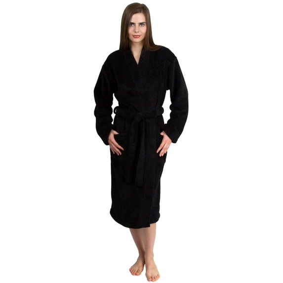 TowelSelections Women's Soft Plush Robe Fleece Kimono Spa Bathrobe Medium/Large Black