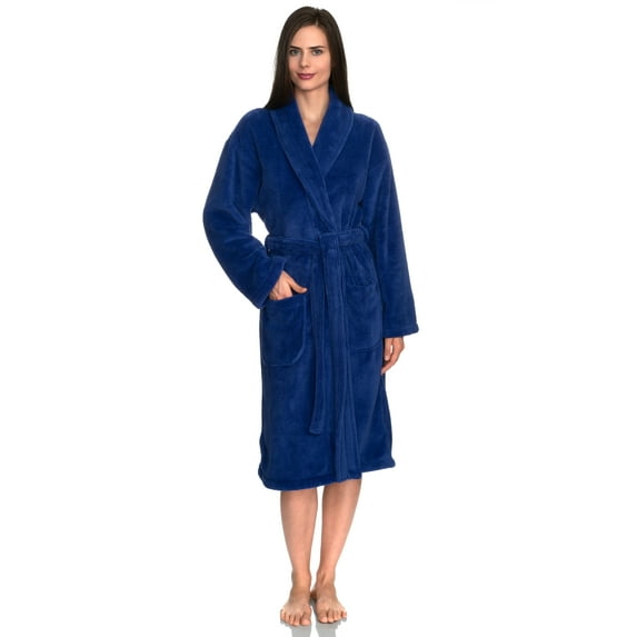 TowelSelections Women's Super Soft Plush Bathrobe Fleece Spa Robe Medium-Large Violet Storm