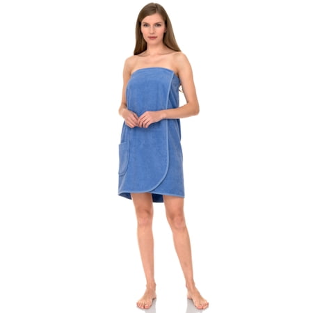 TowelSelections Women's Wrap Adjustable Cotton Terry Spa Shower Bath Gym Cover Up XX-Large Cornflower Blue