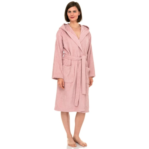TowelSelections Womens Robe, Premium Cotton Hooded Bathrobe for Women, Soft Terry Cloth Robes for Women XX-Large Coral Blush