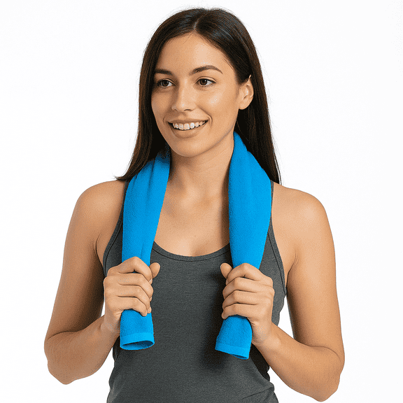 TowelSoft Premium 100% Cotton Premium Terry Velour Fitness Towel for Yoga, Pilates and Gym 12 inch x 44 inch Aqua Blue