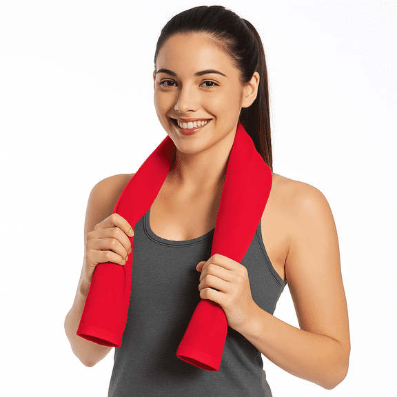 TowelSoft Premium 100% Cotton Premium Terry Velour Fitness Towel for Yoga, Pilates and Gym 12 inch x 44 inch Red