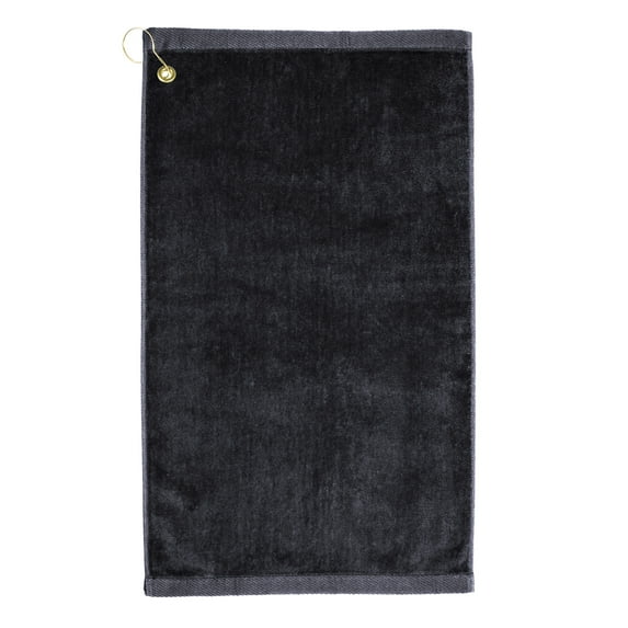 TowelSoft Premium 100% Cotton Terry Velour Golf Towel with Corner Hook & Grommet Placement 16 inch x 26 inch -Black