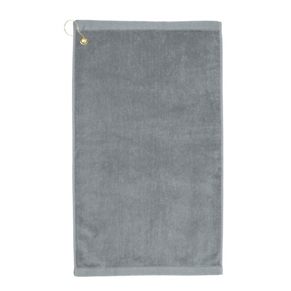 TowelSoft Premium 100% Cotton Terry Velour Golf Towel with Corner Hook & Grommet Placement 16 inch x 26 inch -Silver