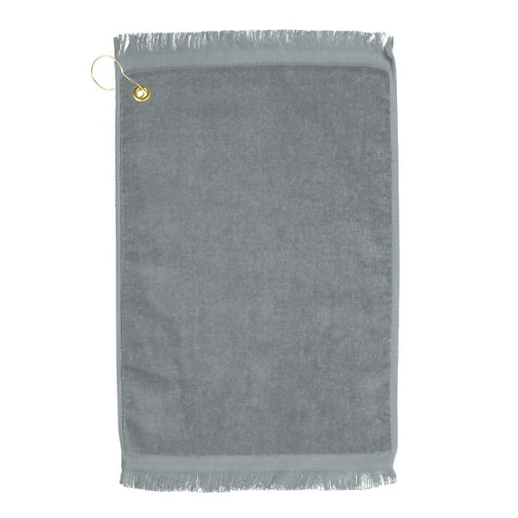 TowelSoft Premium Fringed 100% Cotton Terry Velour Golf Towel with Corner Hook &Grommet Placement-Silver