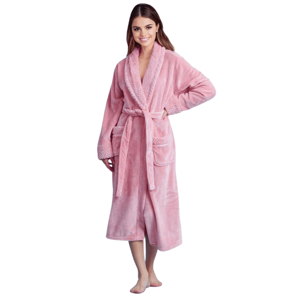 TowelSoft Women Plush Shawl Collar Robe, Fleece Bathrobe, Pink (L/XL)