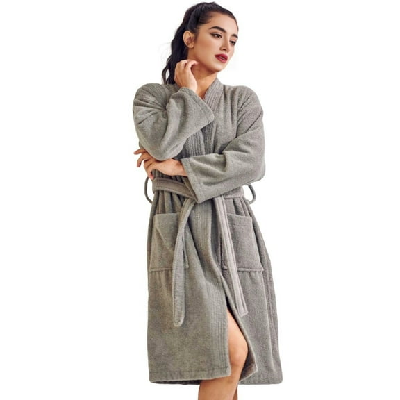 TowelSoft Women's 100% Cotton Terry SPA Bathrobe Gray One Size