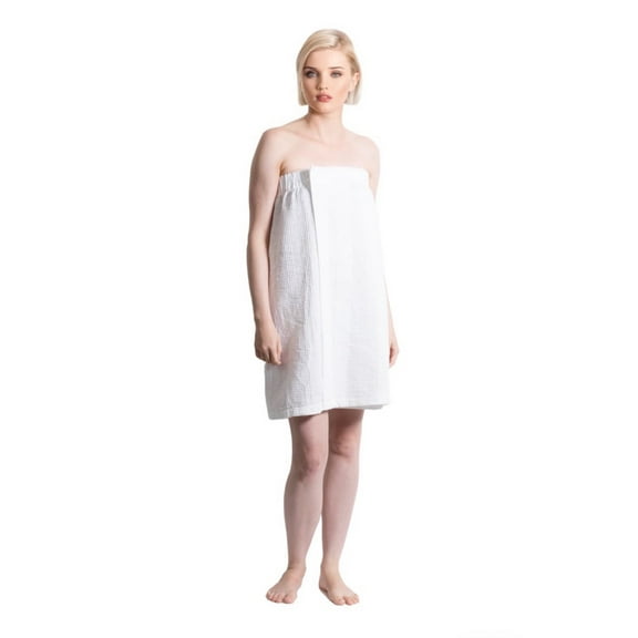 TowelSoft Women's Waffle Cotton Blend Body Wrap, Adjustable Closure (White), One Size