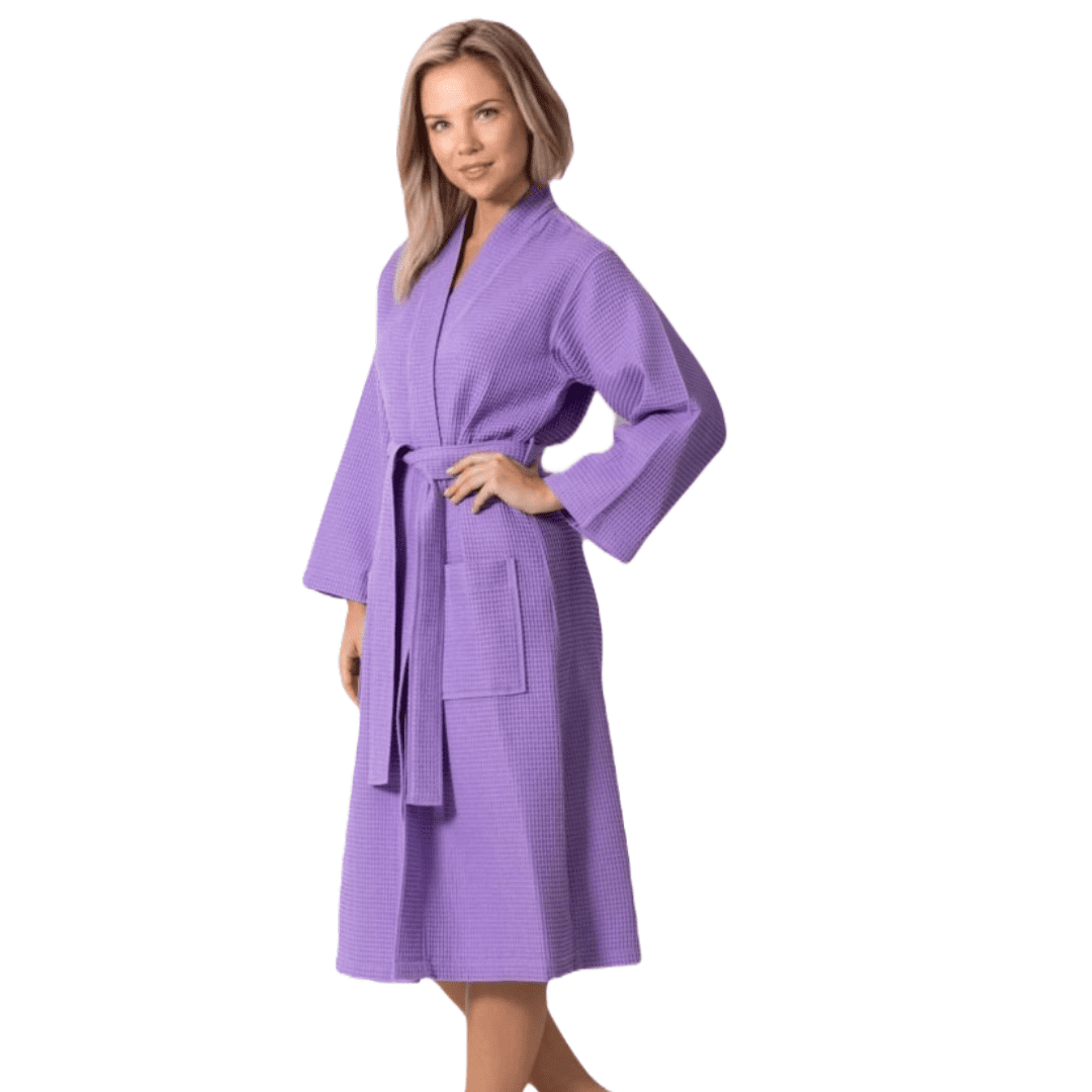 TowelSoft Women's Waffle Lilac Long Premium Cotton Blend Bathrobe