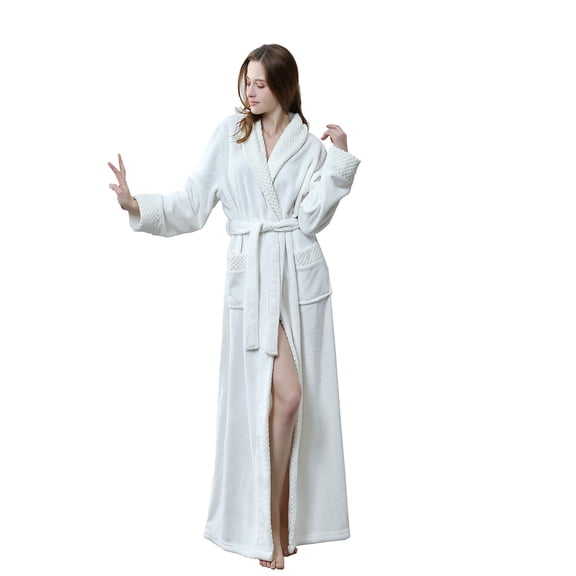 Towelling Towel Dressing Gown Warm Full Length Plus Size Flannel Bathrobe