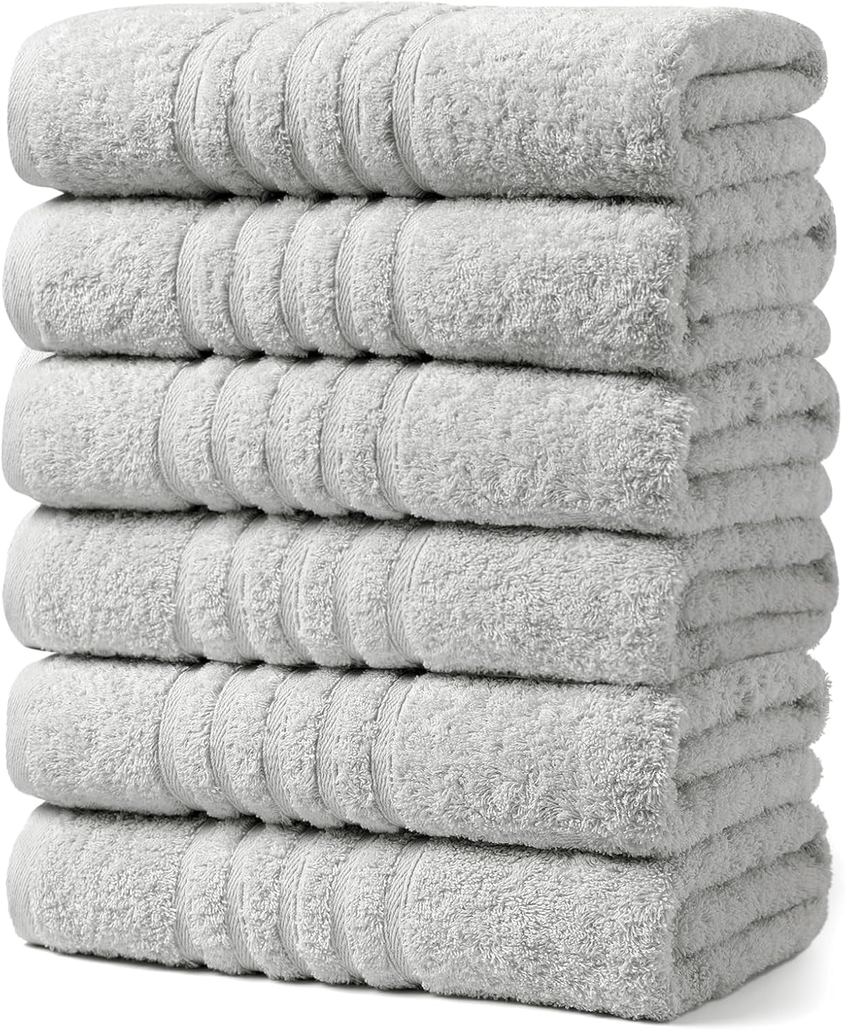 Towels 6 Pack Bath Towel for Bathroom, 100% Cotton (24 x 48 Inches) High Absorbency Quick Drying (Light Grey)