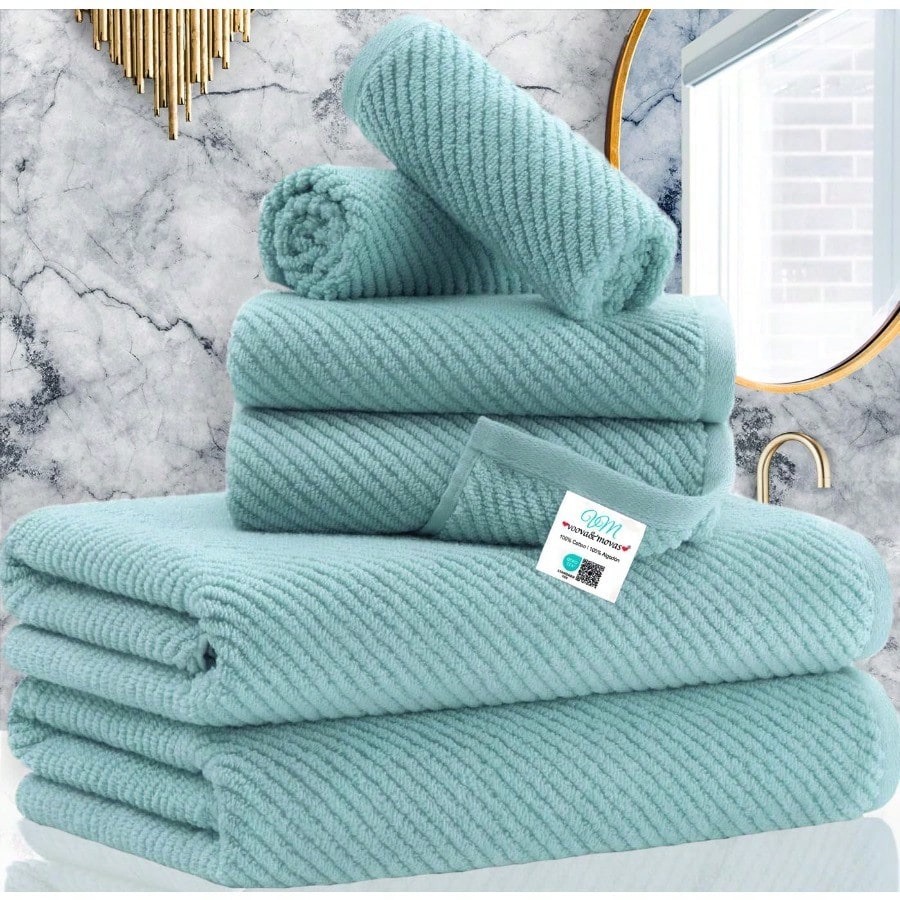 Towels for Bathroom 100 Cotton Lightweight Thick Soft Quick Dry Towels Bath Towel Set of 6 Large 2 Bath 30x56 2 Hand 18x28 2 Washcloths 13x13 Luxury Shower Towel Set Aqua Teal