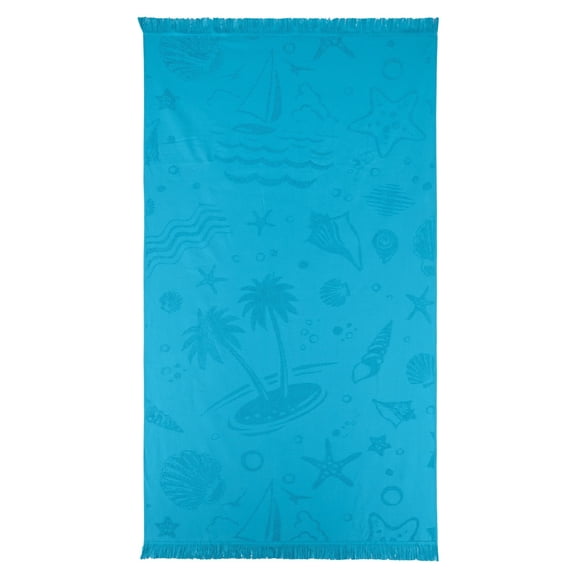 Towels Beyond - Turkish Beach Towel, 100% Turkish Cotton, Sand Free Quick Dry Highly Absorbent, Soft Woven Linen Peshtemal with Plush Terry Reverse Side | 35"x60" (Aqua)