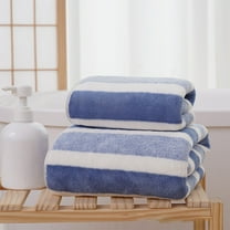Towels on Clearance! WKSCLPAI Coral Velvet Set of Towels,Strip Patterned Towel Bath Towel Two-Piece Set,Super Soft Absorbent Household Washcloth Bath Towel,Adult Hair Dryer Towel