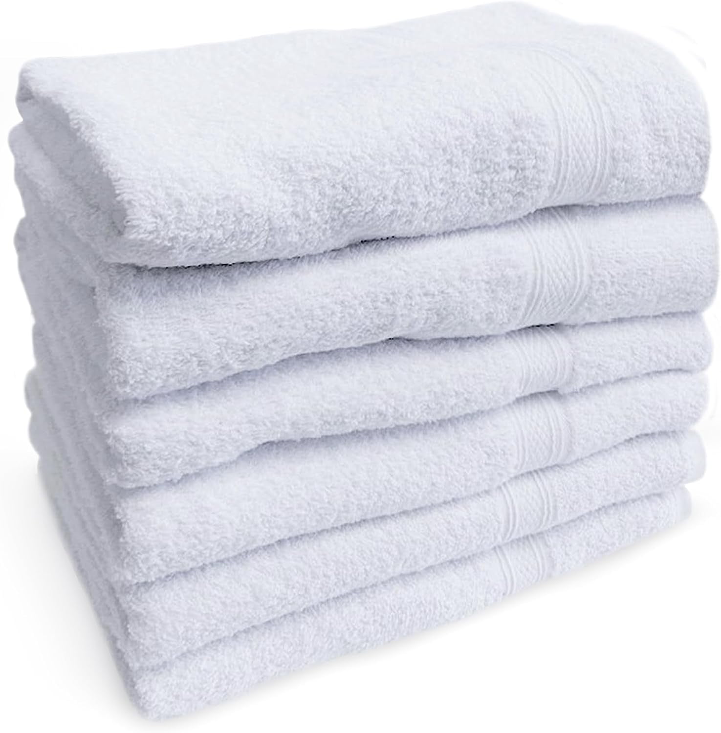 Towels N More 24x48 Bath Towel Set, Lightweight Quick Drying Gym Towel - White, 6 Pcs
