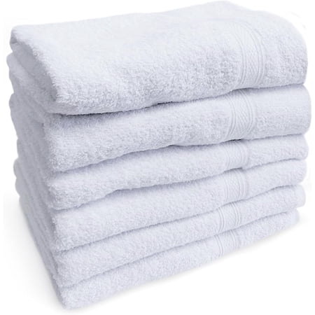 Towels N More 24x48 Bath Towel Set, Lightweight Quick Drying Gym Towel - White, 6 Pcs