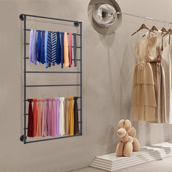 Towels Storage Rack 23.62*47.24in 10 Tiers Modern Black Wall Mounted Scarf Rack, Indoor Wall Display Rack