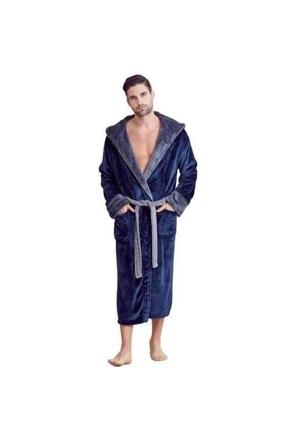 PLH-RB-Men-NVY-SM Men Plush Shawl Collar Robe, Unisex - Navy - Small & Medium