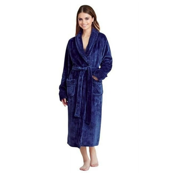 Towelsoft PLH-RB-NVY-SM Women Plush Shawl Collar Robe, Fleece Bathrobe, Navy - Small & Medium