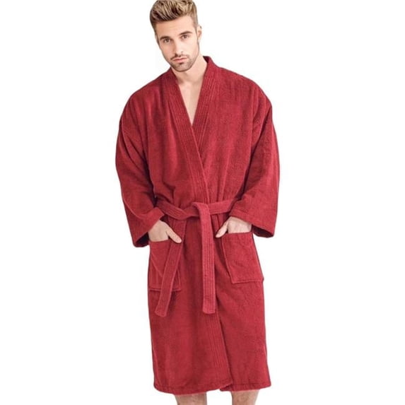 Towelsoft RM-MEN-TRY-RD-OS Unisex Mens Terry Cotton Brick Red Bathrobe - One Size
