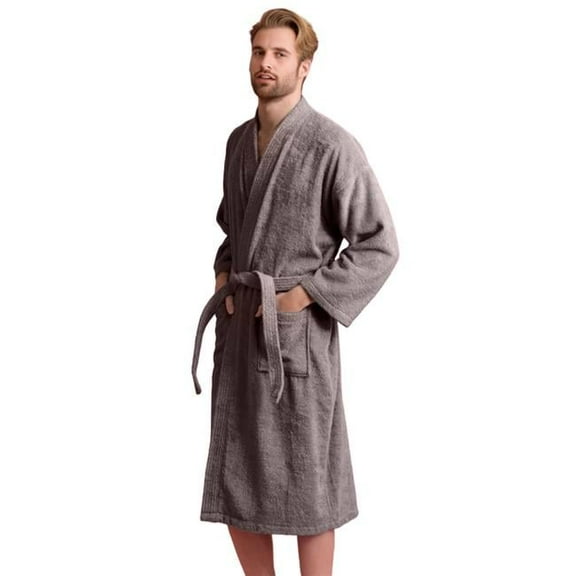 Towelsoft RM-MEN-TRY-SLV-OS Unisex Mens Terry Cotton Gray Bathrobe - One Size