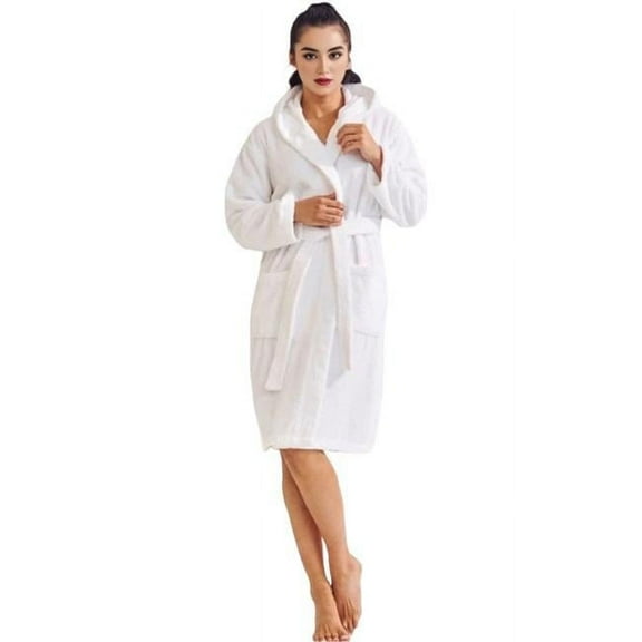 Towelsoft TS-Terry-HOOD-WE-LGOS Womens Terry White Bathrobe, Hooded - Large & One Size