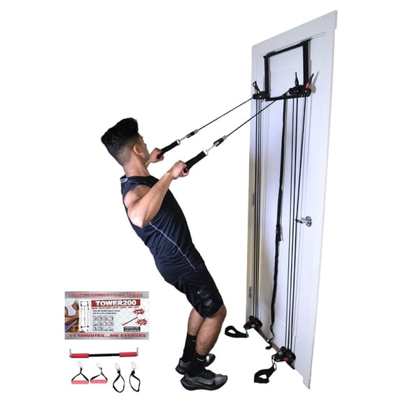 Tower 200, Complete Gym, Door, Gym, Body Building, Workout Equipment Doorway Fitness, Exercise Bands, Resistance Bands Set Men Weight Loss, Body Tower, x Factor, Anti Aging, Women, Free Straight bar