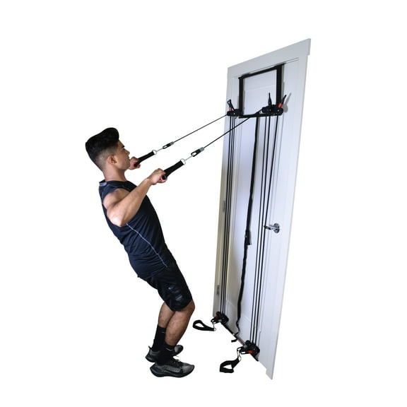 Tower 200 Door Gym Complete Full Body Universal Workout Training System - Includes Handles, Ankle Straps, Straight Bar, DVD + Chart Home Gym Equipment | Upper/Lower Body Fitness Exercise Body Trainer