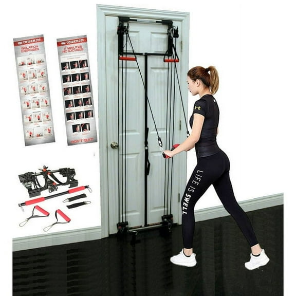 Tower 200 Door Gym Full Body Workout System - Handles, Ankle Straps, Straight Bar, DVD, Chart - Home Fitness Exercise Trainer