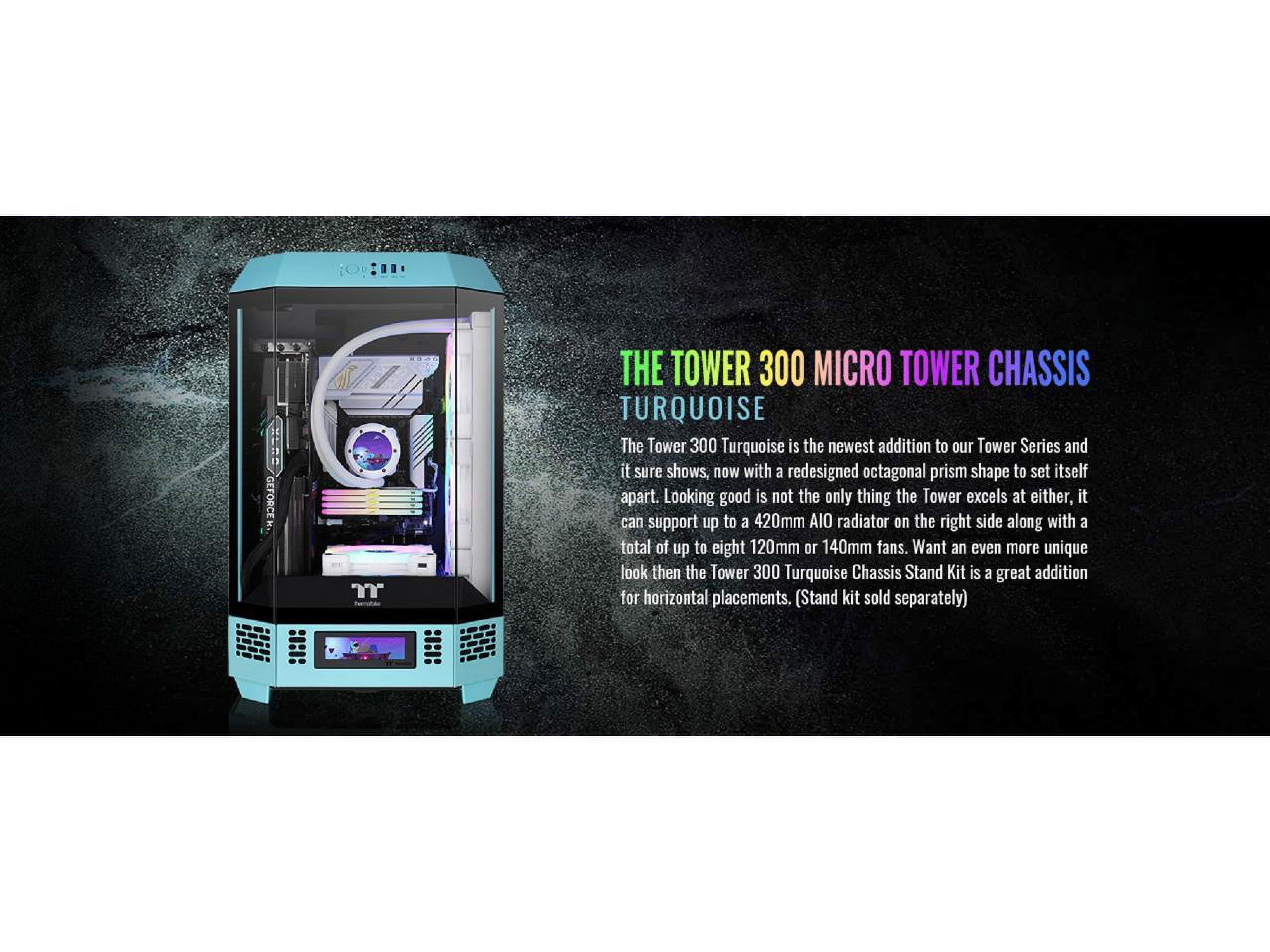 Thermaltake Tower 300 Turquoise Micro-ATX Case; 2x140mm CT Fan Included; Support Up to 420mm Radiator; Horizontal display capable with optional Chassis Stand Kit/Optional LCD Kit; CA-1Y4-00SBWN-00
