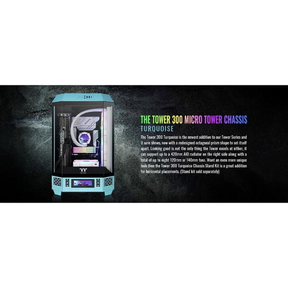 Thermaltake Tower 300 Turquoise Micro-ATX Case; 2x140mm CT Fan Included; Support Up to 420mm Radiator; Horizontal display capable with optional Chassis Stand Kit/Optional LCD Kit; CA-1Y4-00SBWN-00