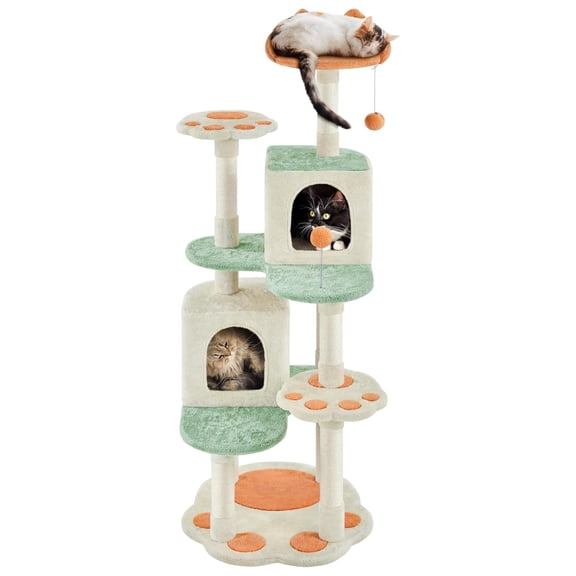 Tower 57.5in Multi-Level Activity Center, Cat Scratching Posts with 2 Condos & Paw Platform