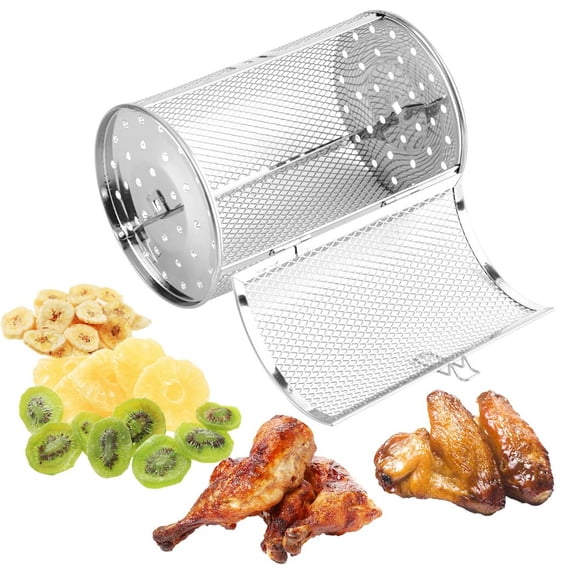 Tower Air Fryer Basket, 360-Degree Rotating Grill Roaster Drum, Rotisserie Grill Rotary Baking Cage for Peanut Dried Nut Coffee Beans, Air Fryer Oven BBQ Grill Accessory 4.7 x 4.7 x 7.1"