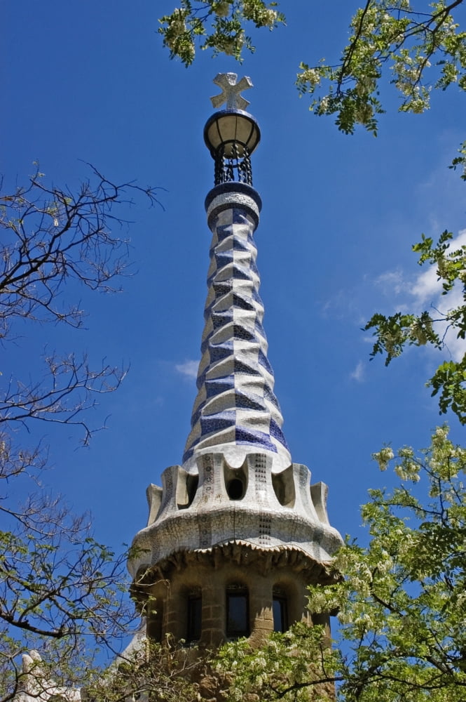 Tower And Tree At Parc Guell Canvas Art - Chris Parker Design Pics (12 x 19)