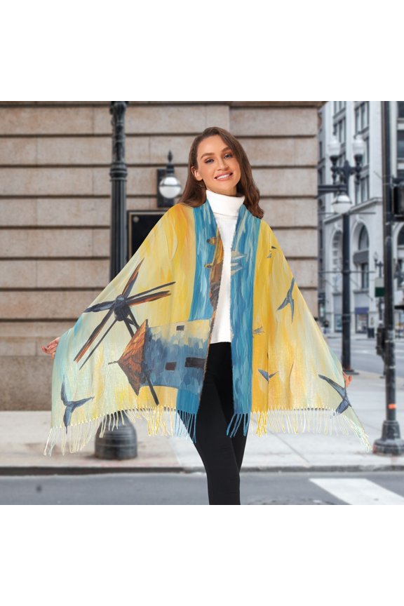 Tower Birds Sea Painting Sun Winter Scarf for Women Fashion Warm Long Soft Blanket Scarves Gifts
